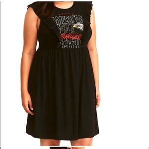 Torrid Black Graphic Ruffled Trim T-Shirt Dress.  J. 124